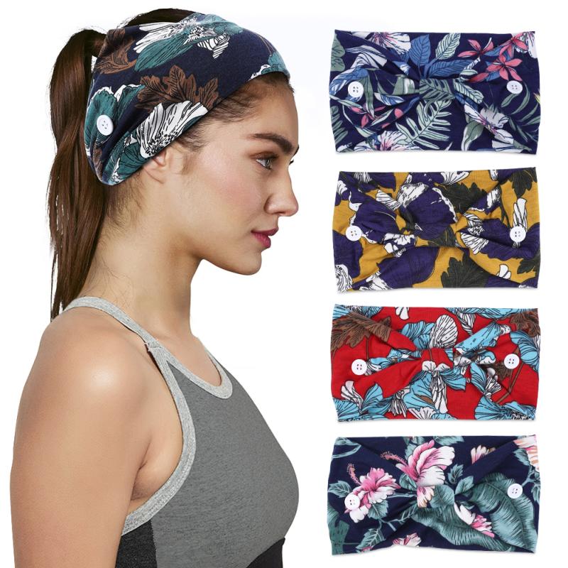 4 шт., женская повязка для волос, модная широкая эластичная повязка на голову в стиле бохо с кнопкой для занятий йогой и спортом