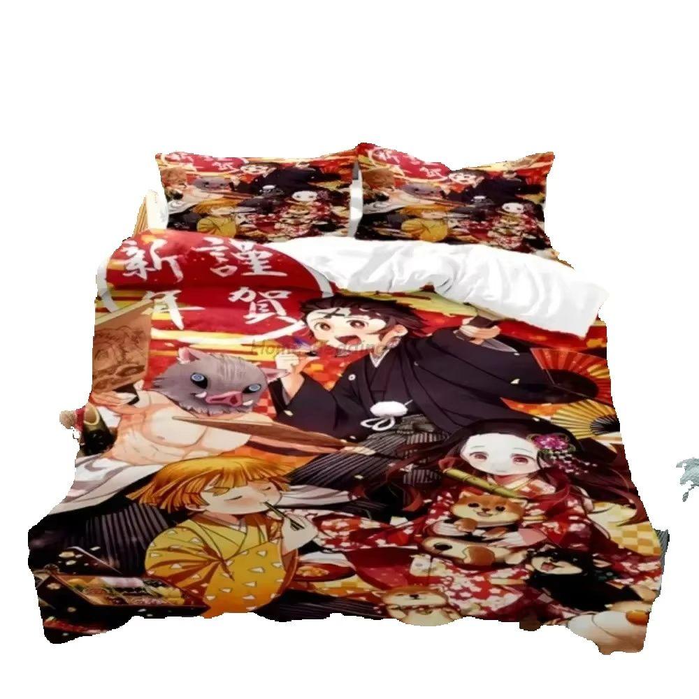 3D Hot sale anime Demon Slayer duvet cover and pillowcase kids' double bed bedding set home bedroom decor gift for boys Girl