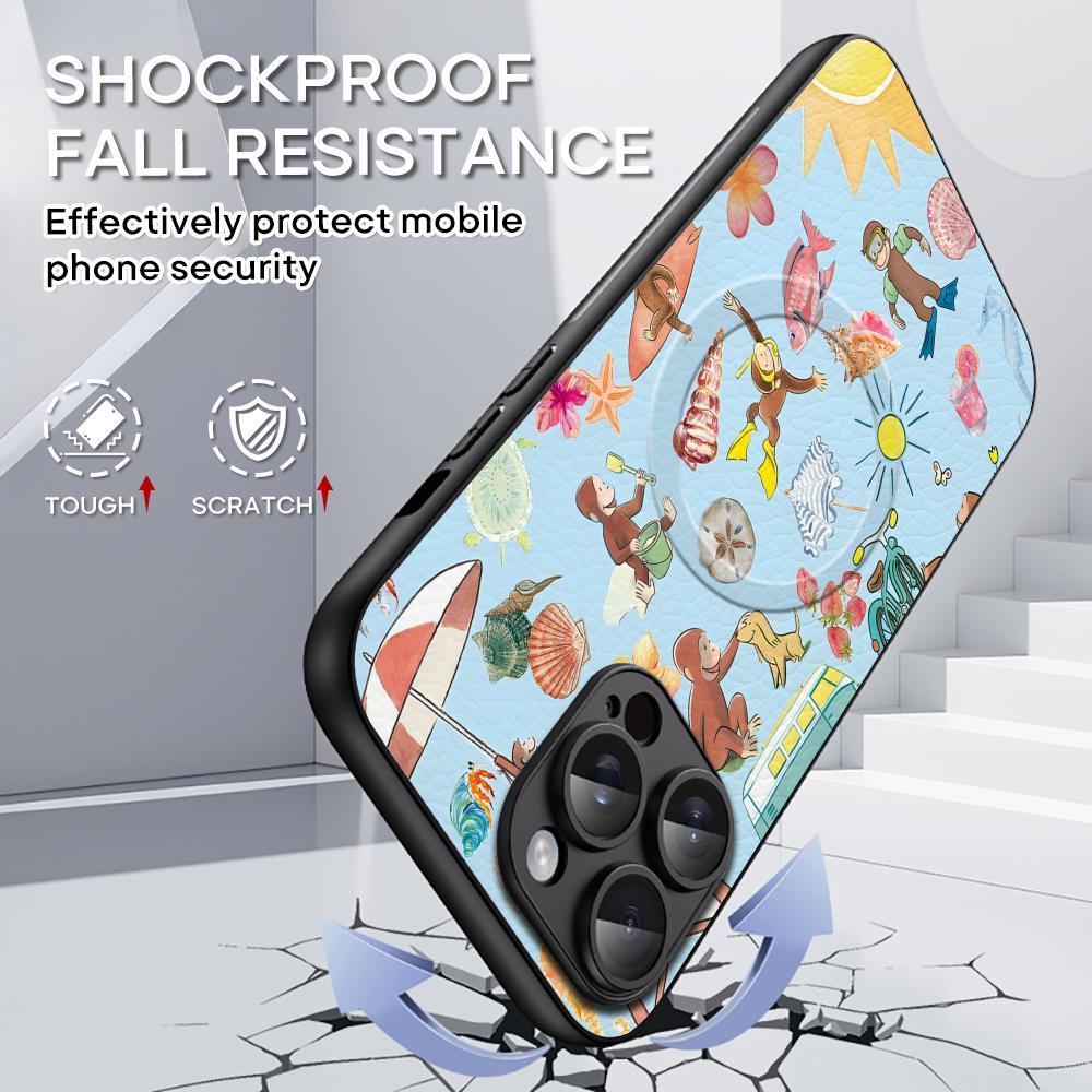 Curious George Cartoon Hot Phone Case For iPhone 17 16 15 14 13 12 11 Plus Pro Max High-end Luxury Magsafe Sheepskin