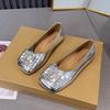 Fashion Flat French Shallow Single Shoes 2025 Summer New Square Toe Rhinestone Soft Sole Versatile Bean Shoes French