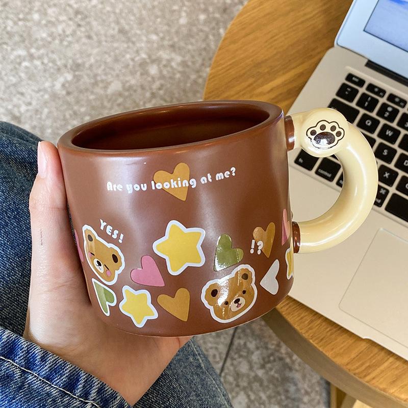 Керамическая чашка Сувенирная кружка с крышкой ложкой Креативная милая Высокоценная Парная чашка для кофе и воды