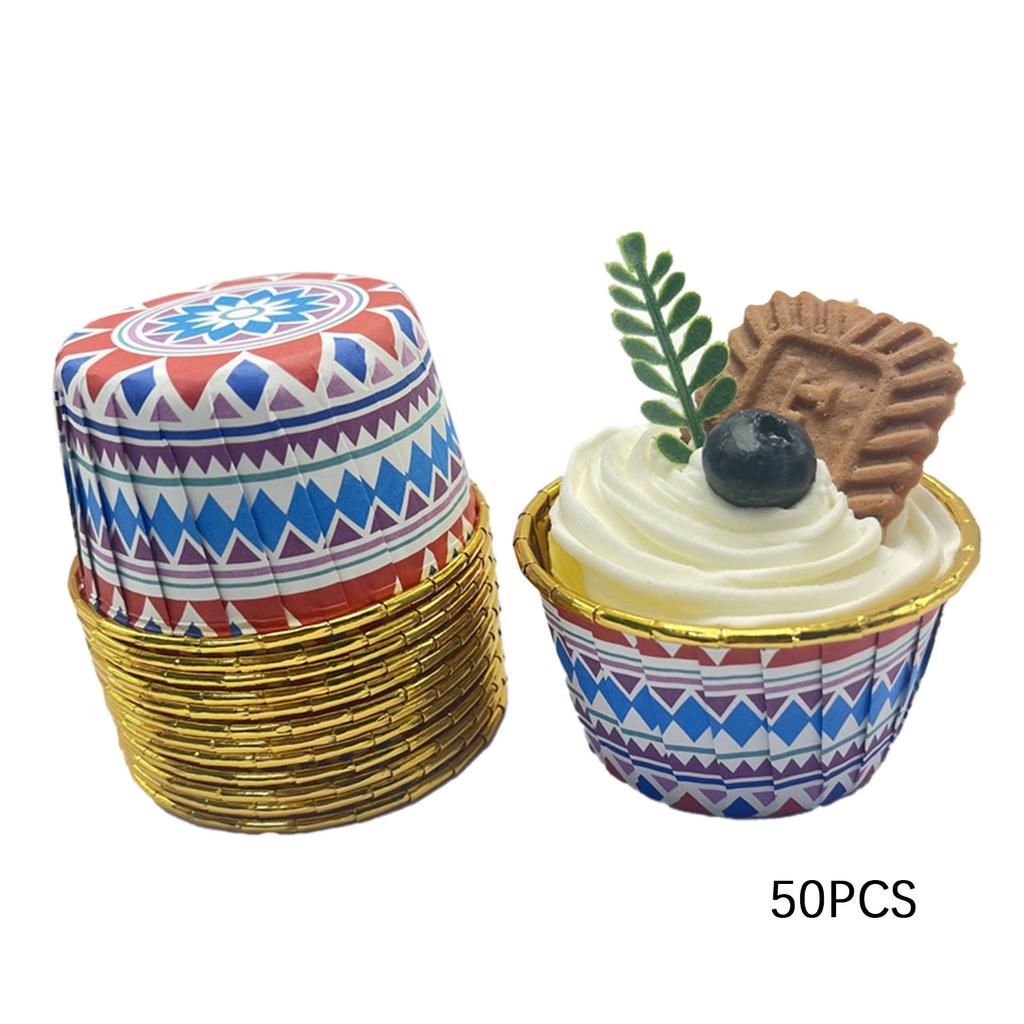 50 шт. формочек для кексов с богемным принтом, алюминиевая фольга, термостойкие формочки для выпечки, одноразовые формы для торта для домашней кухни