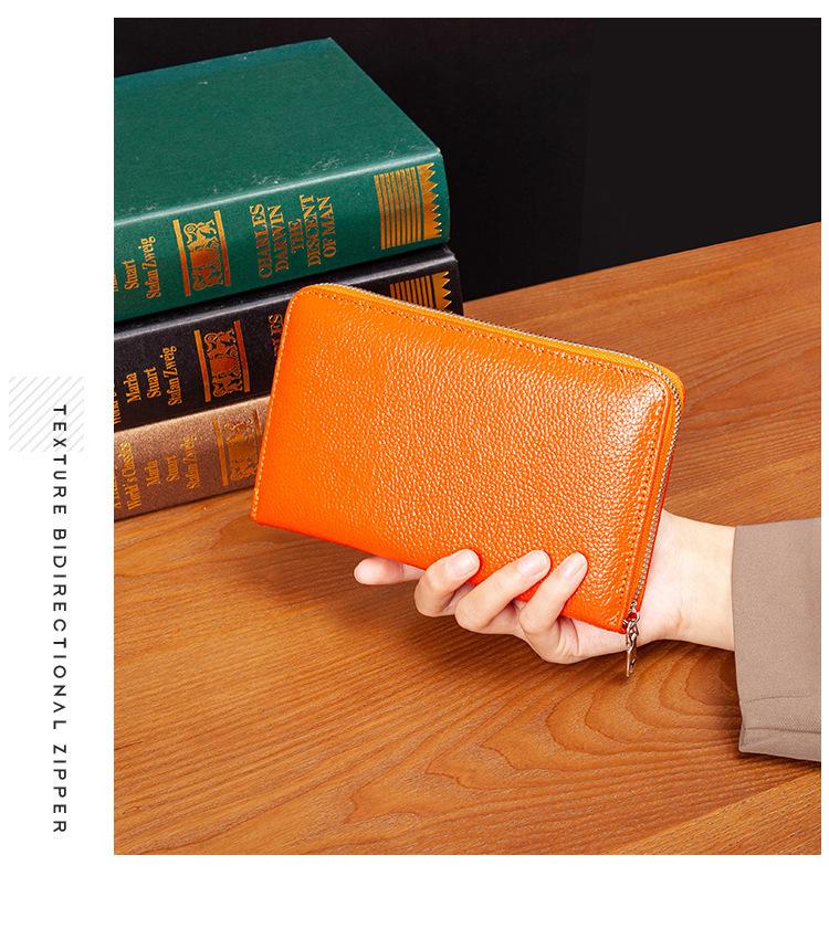 RFID Long Wallet: Top Grain Cowhide Passport & Document Holder with Zipper Phone Pouch for Men & Women