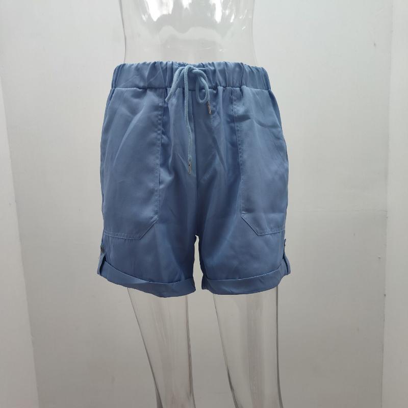 GMXIA Летние однотонные прямые повседневные брюки женские шорты на шнуровке