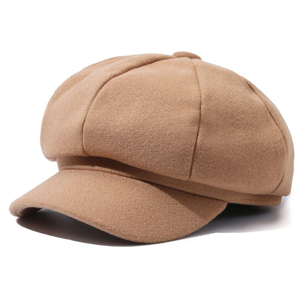 Solid Color Baker Cap Adjustable Strap Octagonal Cap Vintage Newsboy Cap Autumn Winter