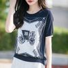 Summer Ice Silk V-neck Knitted Short-sleeved T-shirt Jacquard Loose Slimming Pullover Half-sleeved Base Shirt Versatile and Comfortable Top