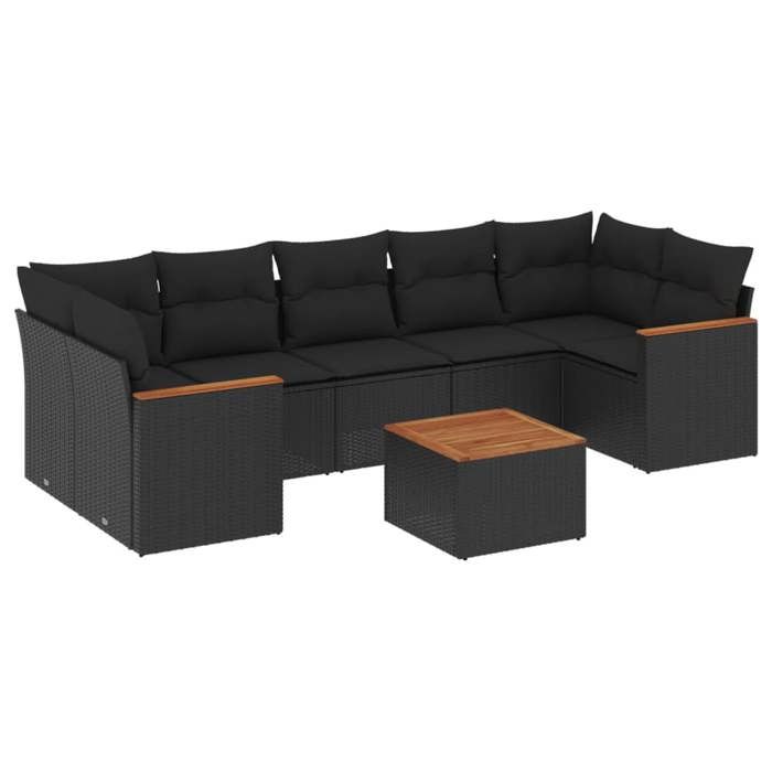 VidaXL Salon de Jardin avec Coussins 8 pcs, Canapés de Terrasse, Ensemble de Meubles de Patio, Mobilier d'Extérieur, Noir 3258212