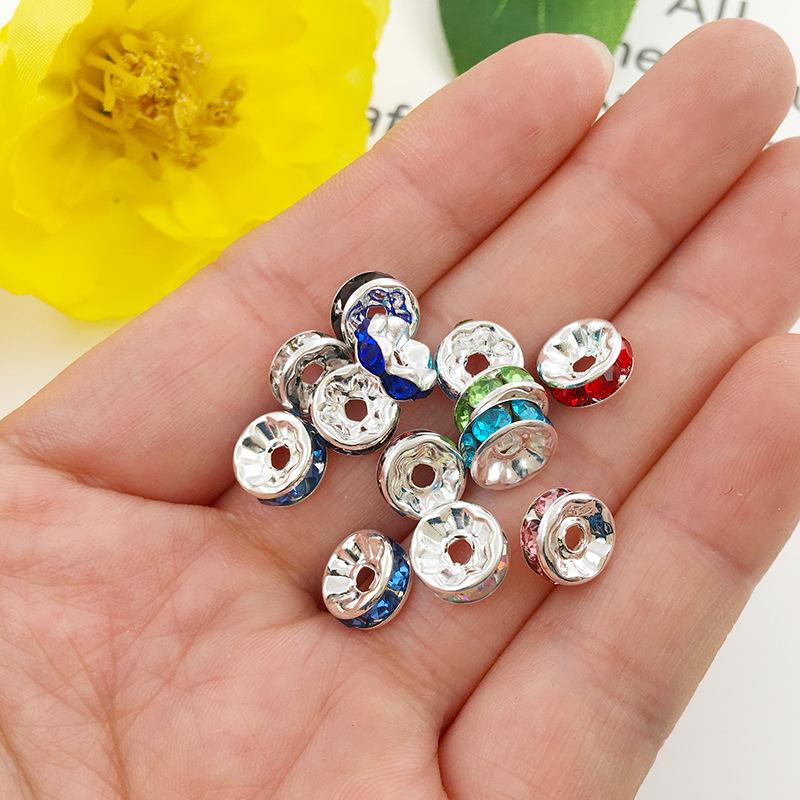 Colorful Alloy Diamond-Inlaid Circle Spacer Beads 6mm/8mm for DIY Jewelry & Bracelets