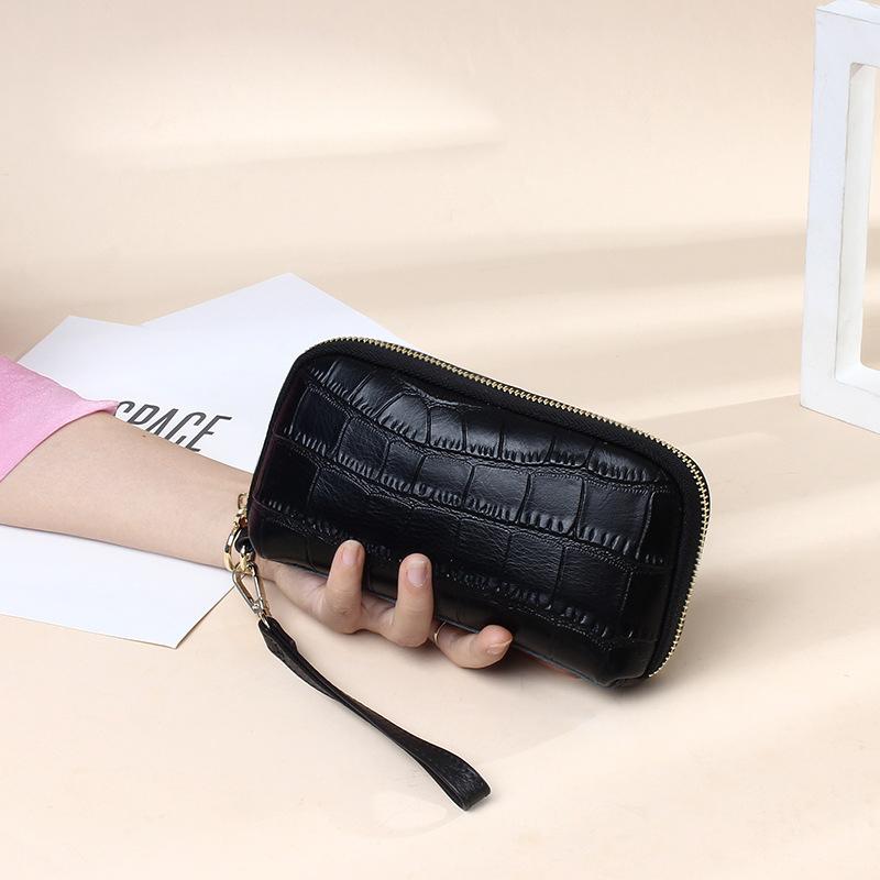 Женская сумка-клатч из натуральной кожи All-Match Stone Embossed Long Mobile Phone Bag на запястье с застежкой-молнией