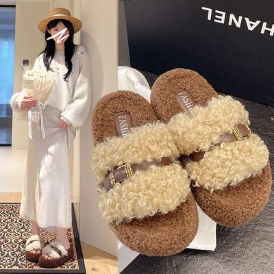 Плюшевые тапочки на толстой подошве с ремешком для женщин, для улицы, новые, осенне-зимние, домашние, плюшевые, хлопковые мопы
