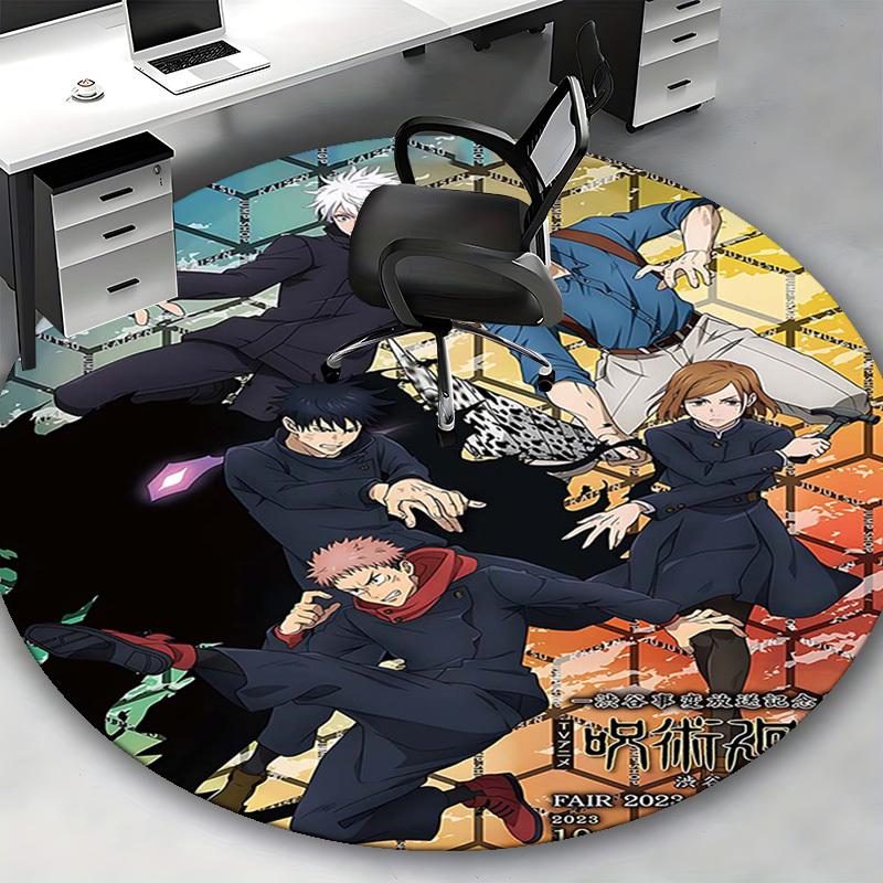 1pc Anime Cartoon Design Round Carpet Jujutsu Kaisen Characters for Office Chair Mat, NonSlip Rug Suitable for Home Decor, Living Room