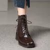 Square Toe Thick Heel Niche Versatile Women's 2024 Autumn and Winter New Item Lace Up Single Boot French High-heeled Short Boot