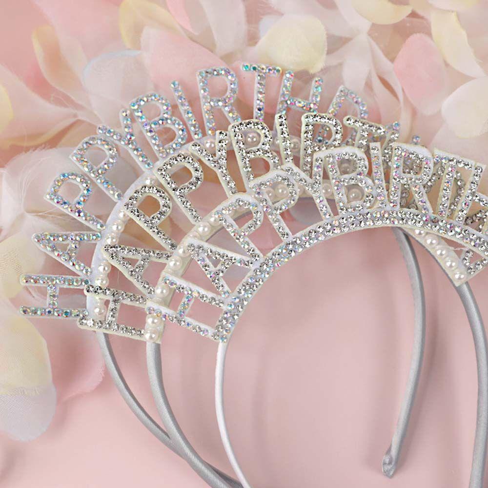 Queen Birthday Gift Rhinestone Crown Birthday Hair Hoop Happy Birthday Headband Female Jewelry
