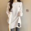 White Velvet Thickened Autumn and Winter Long-sleeved Bottoming Shirt T-shirt for Women, Mid-length with Shark Pants, Loose Inner Top