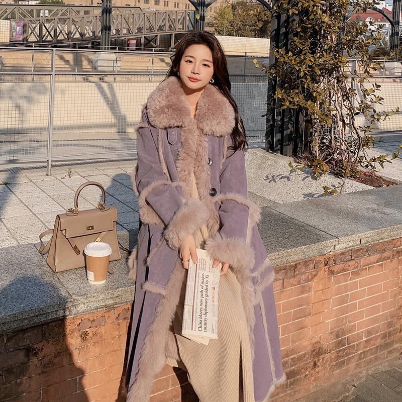 Женское очень длинное пальто из искусственного меха под овчину - Стиль Зима 2024 (2166)