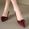 2025 New Summer French Wine Red Pointed Patent Leather Mid-heel Overhead Sandals for Women Retro Skinny Heel Back Empty Shoes