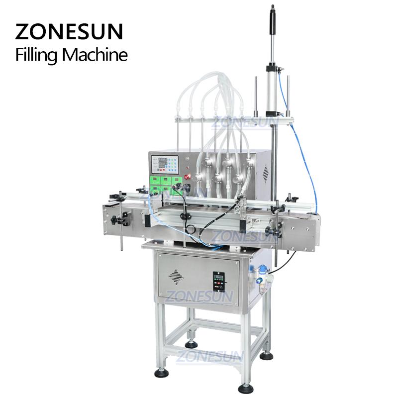 ZONESUN ZS-DTMP6M Automatic 6 Diving Nozzles Liquid Filling Machine Magnetic Pump Foamy Liquid Soap Essential Oil Bottle