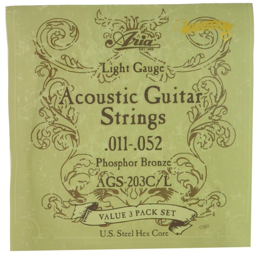 ARIA Coated Strings (3-Pack) for Acoustic Guitar, Light (AGS-203C L)
