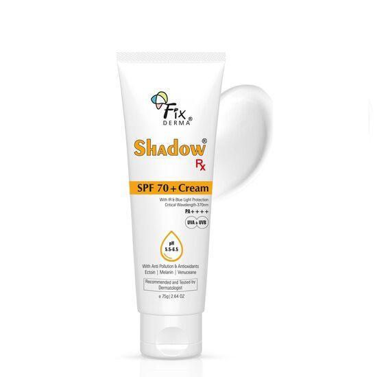 Fixderma Shadow RX Sunscreen SPF 70+ Cream PA++++ | Солнцезащитный крем для сухой кожи | Солнцезащитный крем SPF 70 | Защита от инфракрасного излучения и синего света - 75 г
