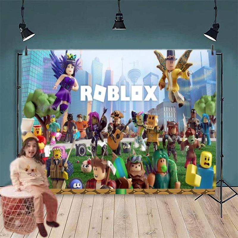 Баннер для украшения дня рождения в стиле игры Roblox для мальчиков 5x3 Этилен Фотофон Ткань