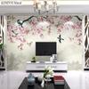 Retro Pink Flowers and Birds Landscape 3D Mural Wallpaper, Scenery Photo Large Wallpaper Mural, Living Room Bedroom Wall Decor Mural