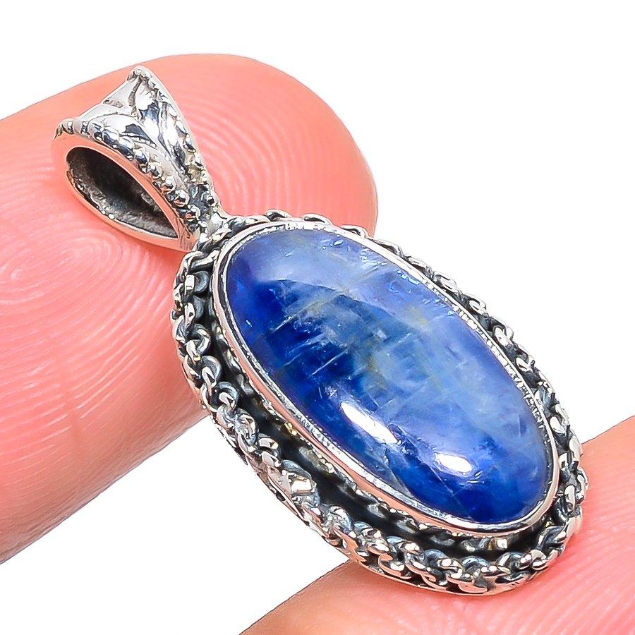 Подвеска из натурального кианита, ручная работа, из стерлингового серебра 925 пробы, 1,18 дюйма, M0G20