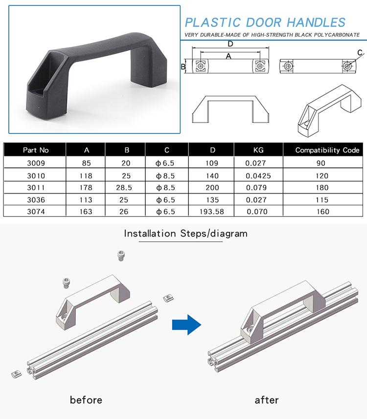 China Manufacturer Rohs 3011 180mm Plastic Door Handles for Aluminum Extrusion Profile 180 Black Furniture Plastic Cabinet Han