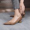 Fashion Comemore Shallow Mouth Fashion Women's Shoe Summer 2025 New Classic Pointed Thick Heel Female Pumps Retro Ladies Heeled Shoes 39