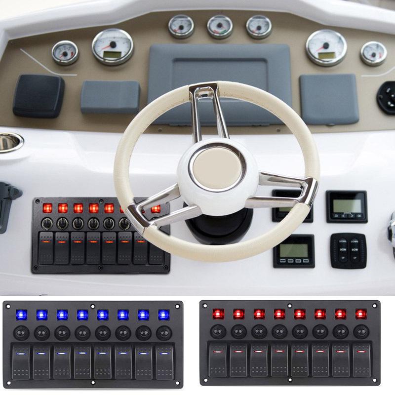 8 Gang Rocker Switch Panel For Jeep Boat Marine Car 12V 24V Waterproof On-Off 5pin 12v Led Panel Switch With Sticker Set