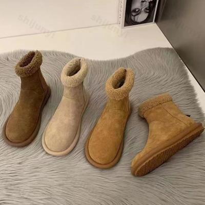 Модные зимние сапоги средней высоты с толстой подошвой и круглым носком для женщин, теплые, удобные, мягкие, женские, хлопковые, короткие, модные, повседневные, на плоской подошве