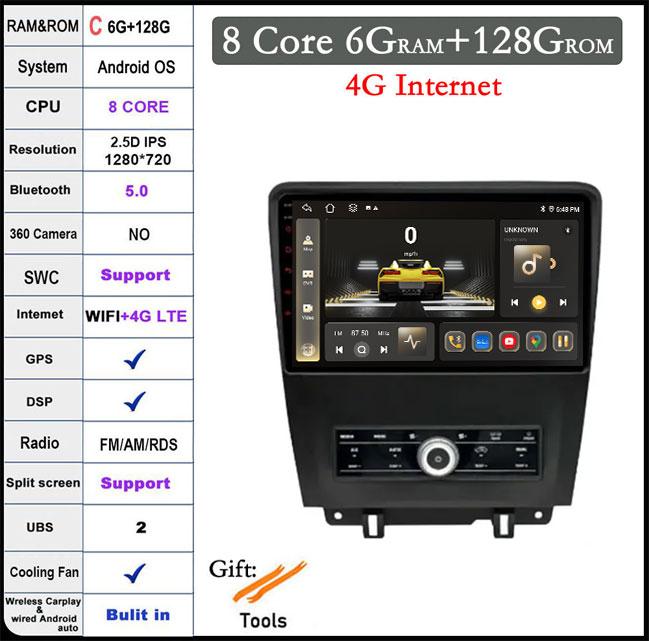 10,1-дюймовый Android 14 для Ford Mustang 2009 - 2014 сенсорный экран автомобильное радио GPS навигация стерео мультимедийный плеер видео 4G+Wi-Fi