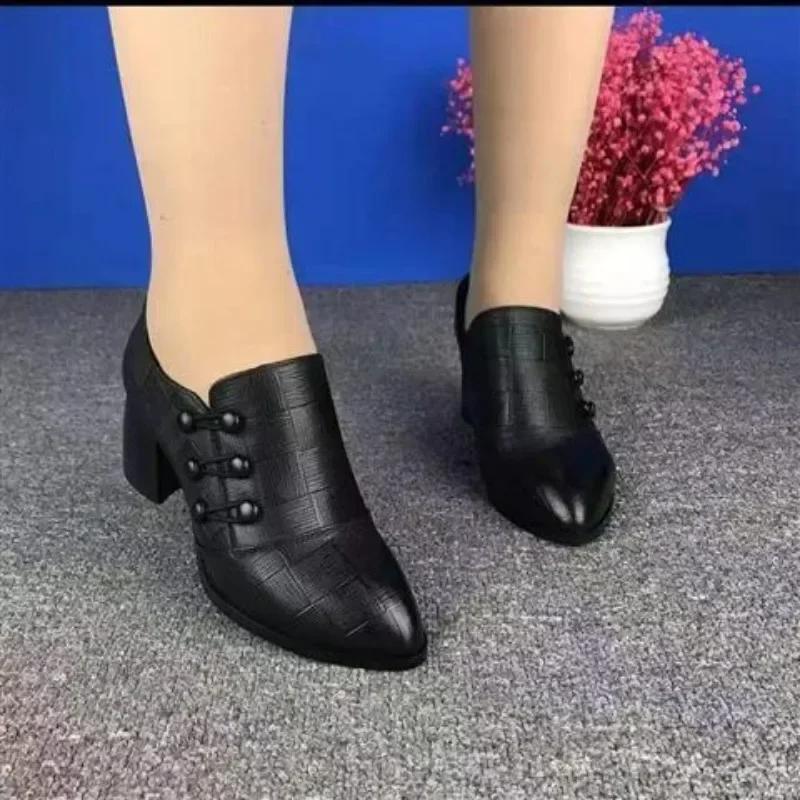 Women Hot Sale Round Toe Comfortable High Heels Shoes Plus Size Retro Mom Shoes Ankle Boots Slip On Women's Pumps Zapatos Mujer