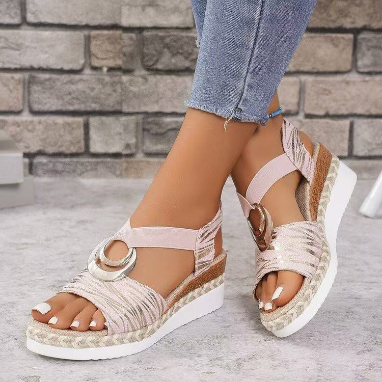 Женские летние новые однотонные босоножки с открытым носком на платформе и среднем каблуке для пляжа