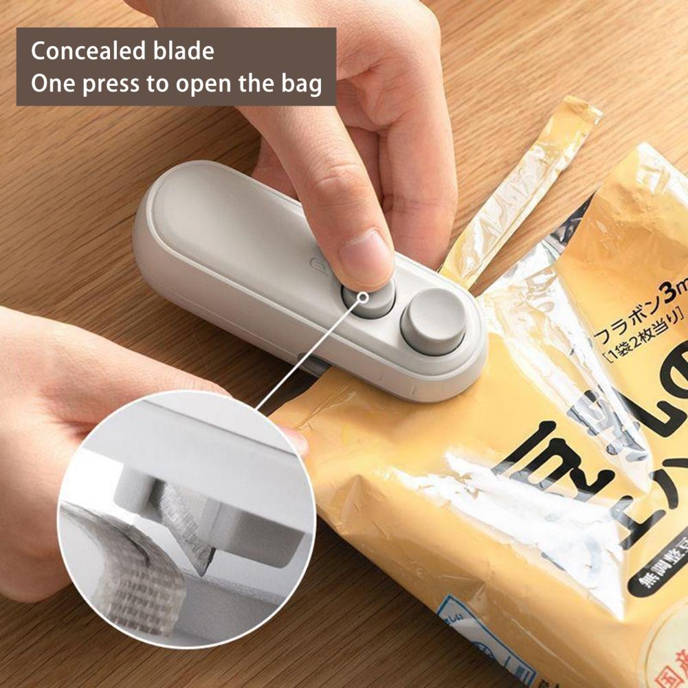 Мини-запайщик пакетов с резаком, магнитный USB-перезаряжаемый, для закусок, вакуумный пакет, термозапайщик, открывалка, кухонный гаджет