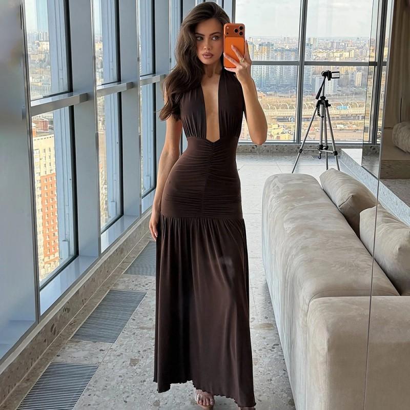 LanDuan Elegant Luxury Evening Dress Halter Neck Bodycon Long Sexy Backless Party Gown