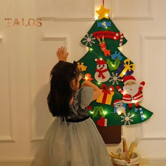 Войлочная новогодняя елка для малышей, светодиодная подсветка, набор для самостоятельной сборки новогодней елки с Санта-Клаусом, снеговиком, снежинкой, чулком