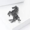 Luxury Rhinestone Horse Brooches Casual Metal Badge Pin Vintage Zodiac Animal Lapel Pins  for Women