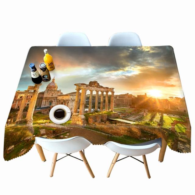 Ancient Castle Building And Fountain Pattern Tablecloth Thicken Cotton Rectangular Round Table Cloth For Wedding Picnic Party