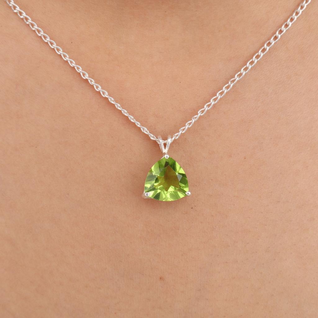 Peridot Gemstone 925 Sterling Silver Jewelry Handmade Pendant 0.58" For Women CZP-15-2