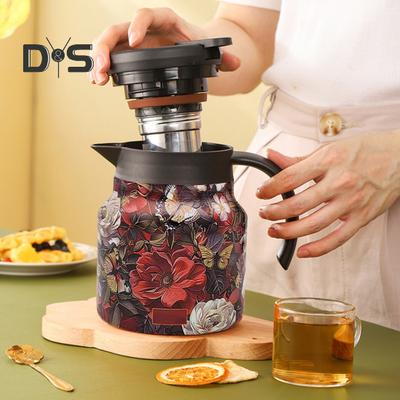 Термограф для кофе, изолированный чайник со встроенным фильтром, V-образный носик, ретро-цветочный узор, чайник для воды, кувшин для напитков