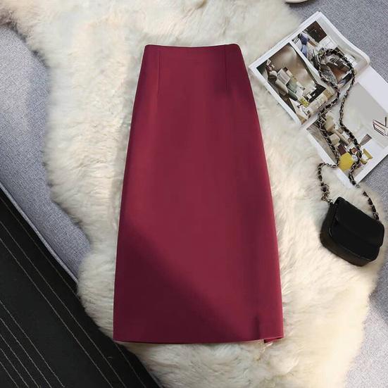 Women Suit Skirt A-Line Style High-Waisted Design Midi Skirt Back Slit