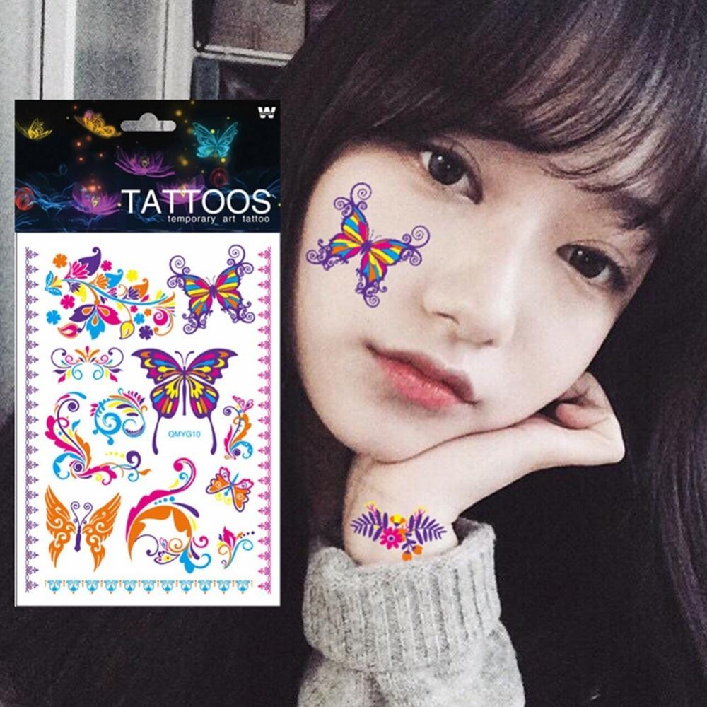 2 Sheet Luminous Temporary Tattoos Stickers Glow In the Dark Fluorescent Waterproof Butterfly Tattoo