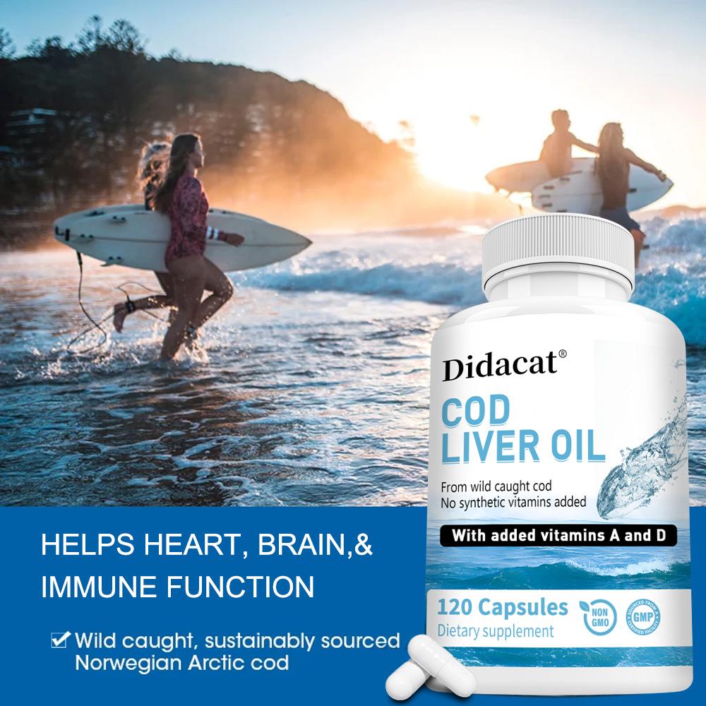 Cod liver oil capsules, lower blood lipids, support bone and vision health, 120 capsules