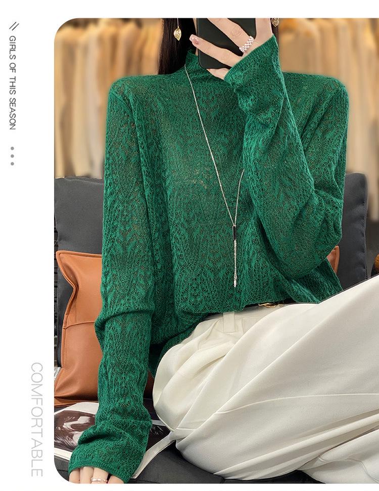 Весенний шерстяной свитер 2025 года: Пуловер с полувысоким воротом, длинными рукавами и цветочным узором