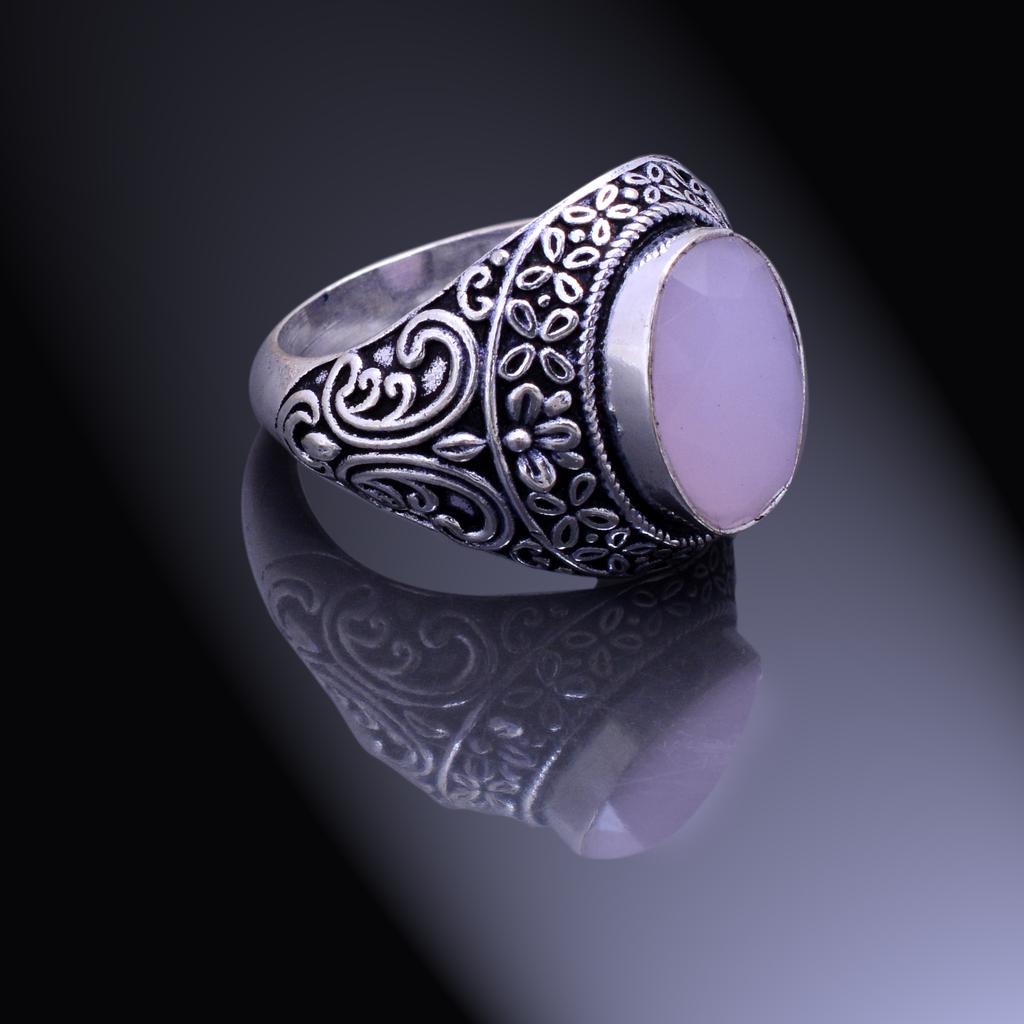 Натуральный розовый халцедон драгоценный камень кольцо из стерлингового серебра 925 пробы размер 10.75 V8c48