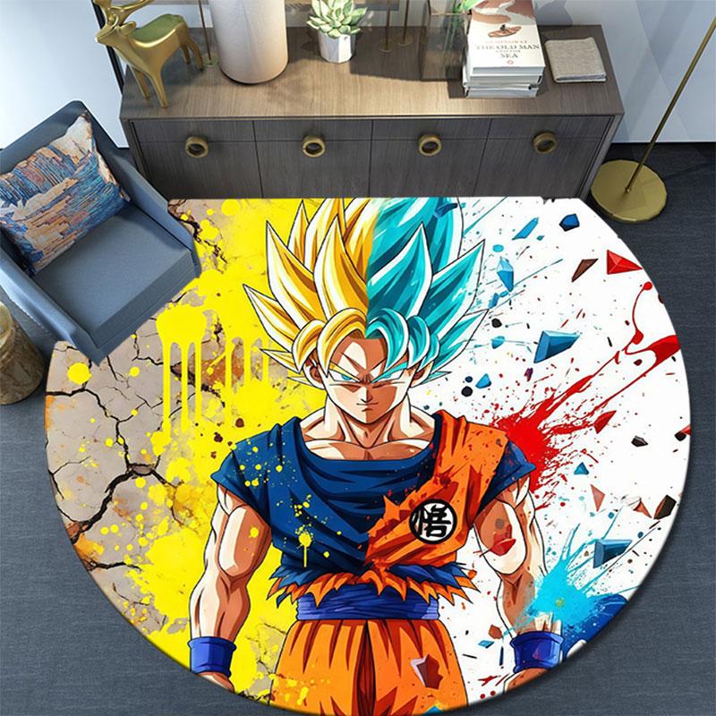 Dragon Ball Super Saiyan Goku,Round Area Rug,Carpet Rug for Living Room Bedroom Sofa Playroom Decor,Non-slip Floor Mat
