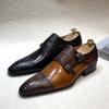Fashion Men's Handmade Brown Monk Shoes Double Buckle Genuine Cow Leather Luxury Wedding Business Formal Basic Men's Footwear