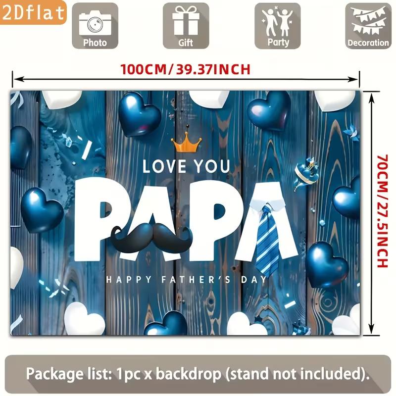 2D Blue Wood Father's Day Backdrop, Love You Papa Party Banner
