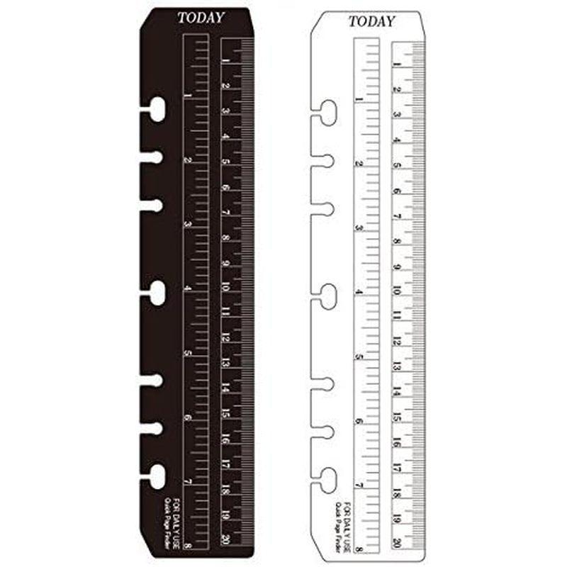 2pcs Black/Clear Plastic Page Marker Pouch Pagefinder Measuring Today Ruler for A5/A6 Size 6-Hole Binder Notebook