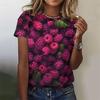 Women's Summer Fruit Pattern T-shirt with 3D Strawberry and Watermelon Print, Short-sleeve, Loose-fitting, Round-neck Top for Summer
